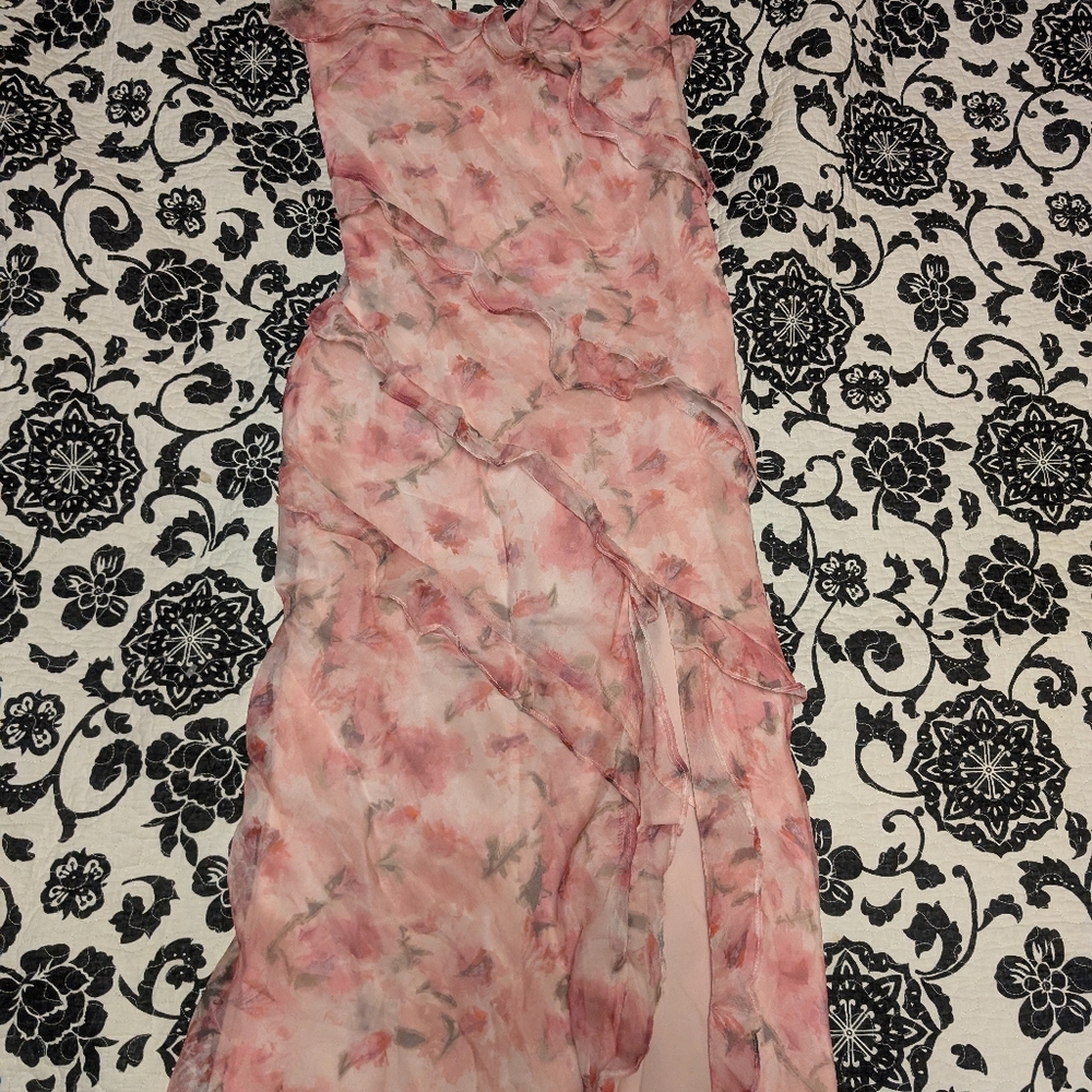 Lulu's Pink Floral Ruffled Slip Dress - Picture 4 of 13